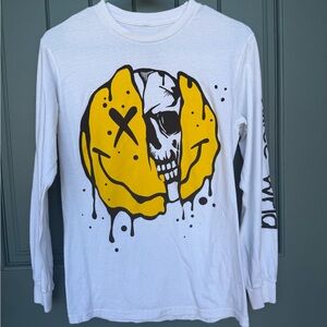 White Long Sleeve Shirt with Yellow Graphic
